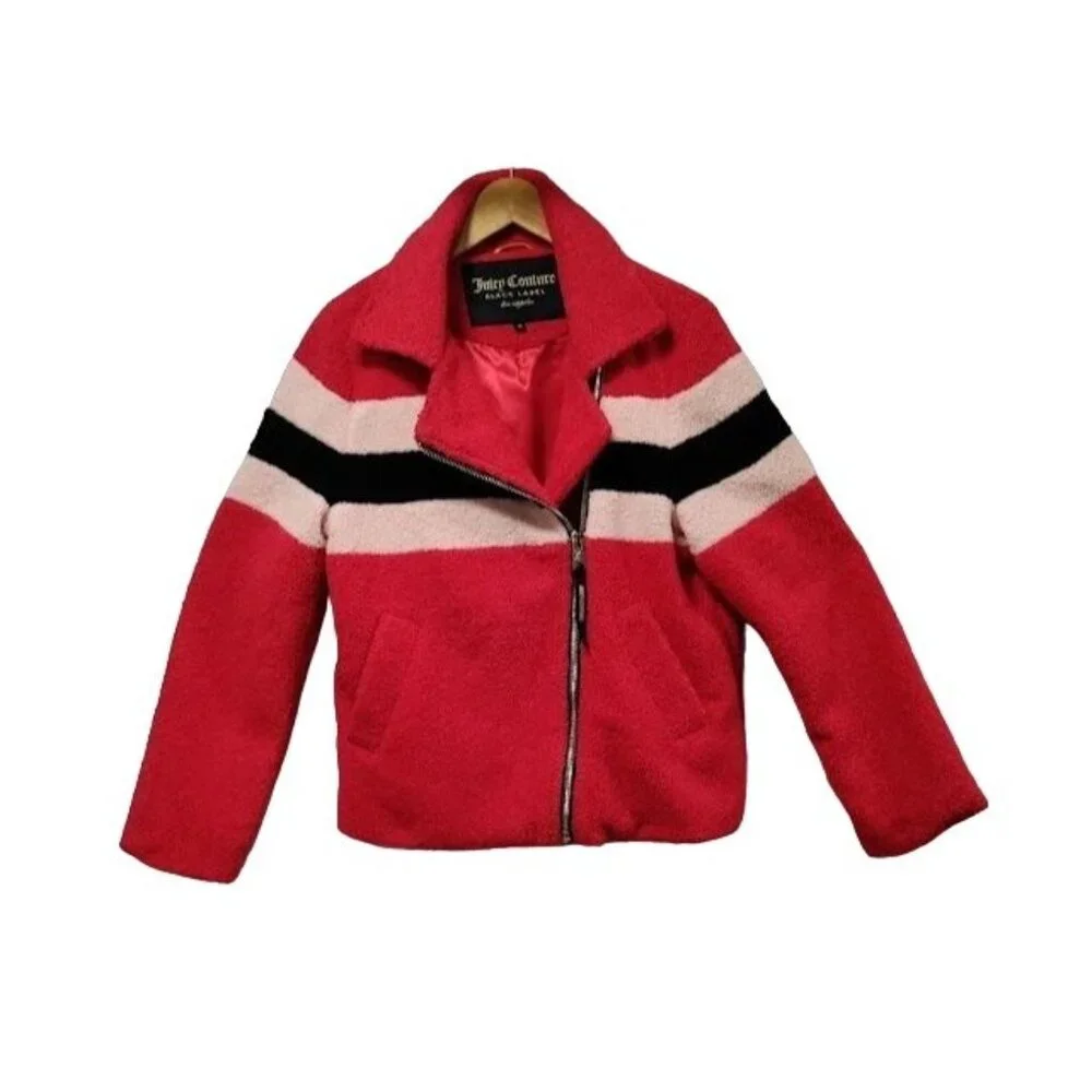 Juicy Couture Black Label Sherpa Teddy Bear Y2K Satin Lined Jacket Medium NWOT - Picture 2 of 16